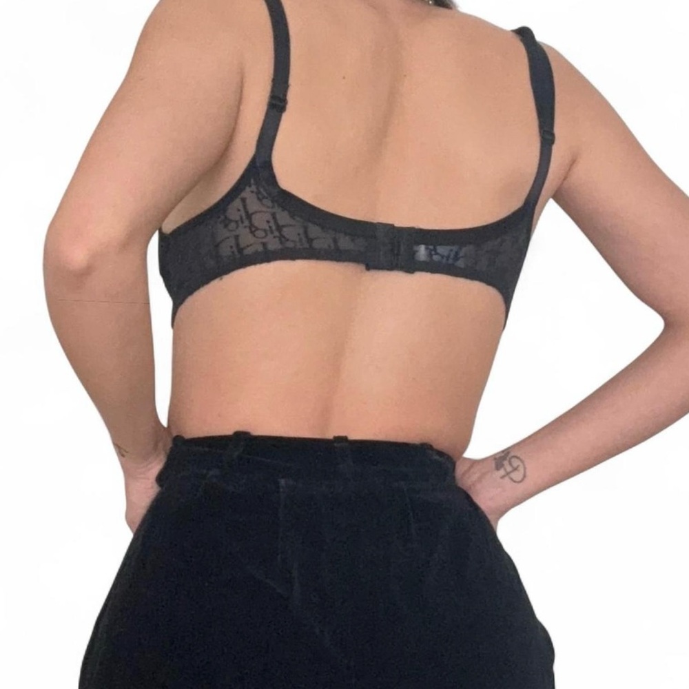Vintage Christian Dior Monogram Sheer Mesh Bra Top Black Y2K Galliano Era - Picture 3 of 4